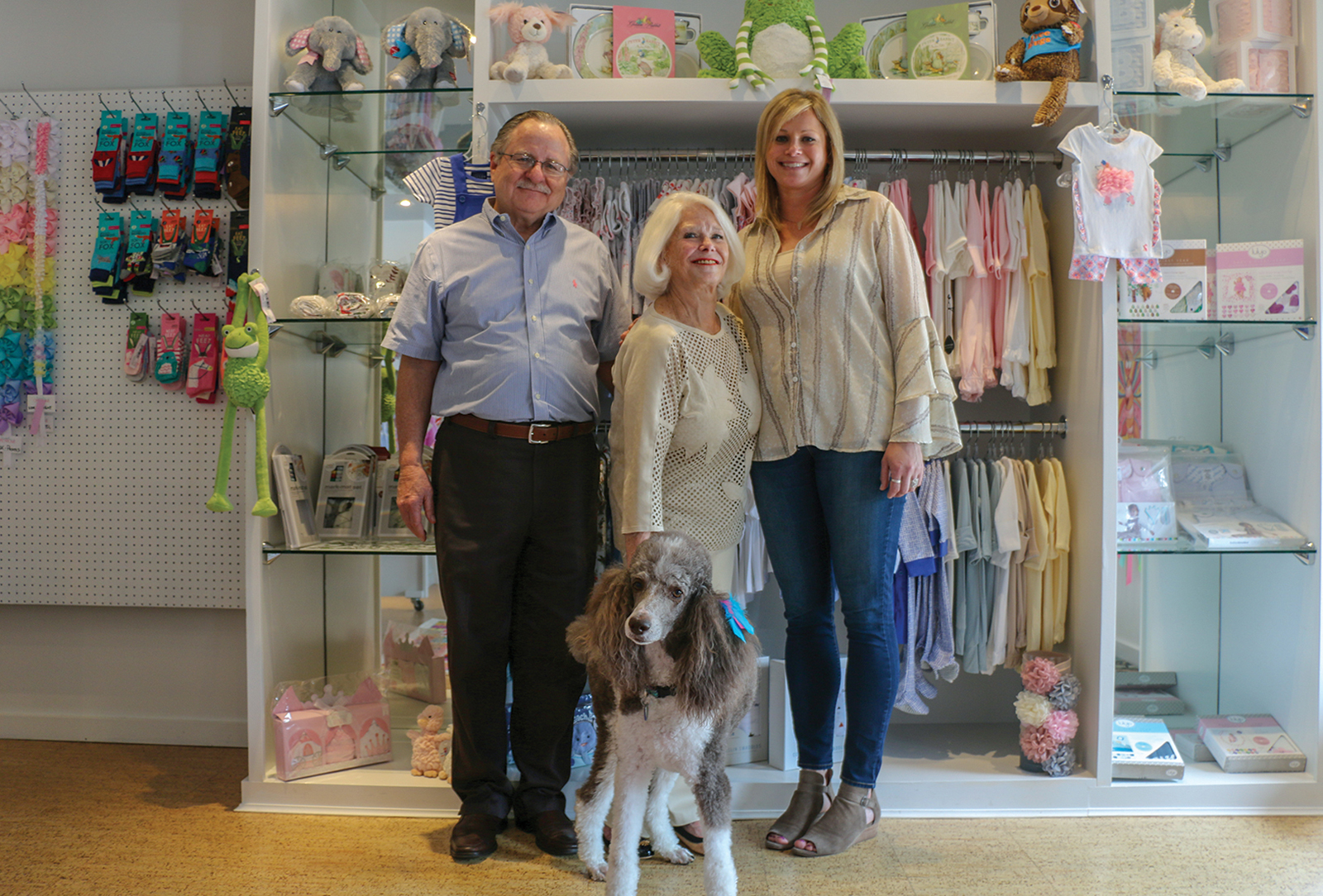 Left to Right: Owners Tom and Sharon James, Kate Nielsen, manager and Marni of S'mores Kidz Klothes of Highlands NC