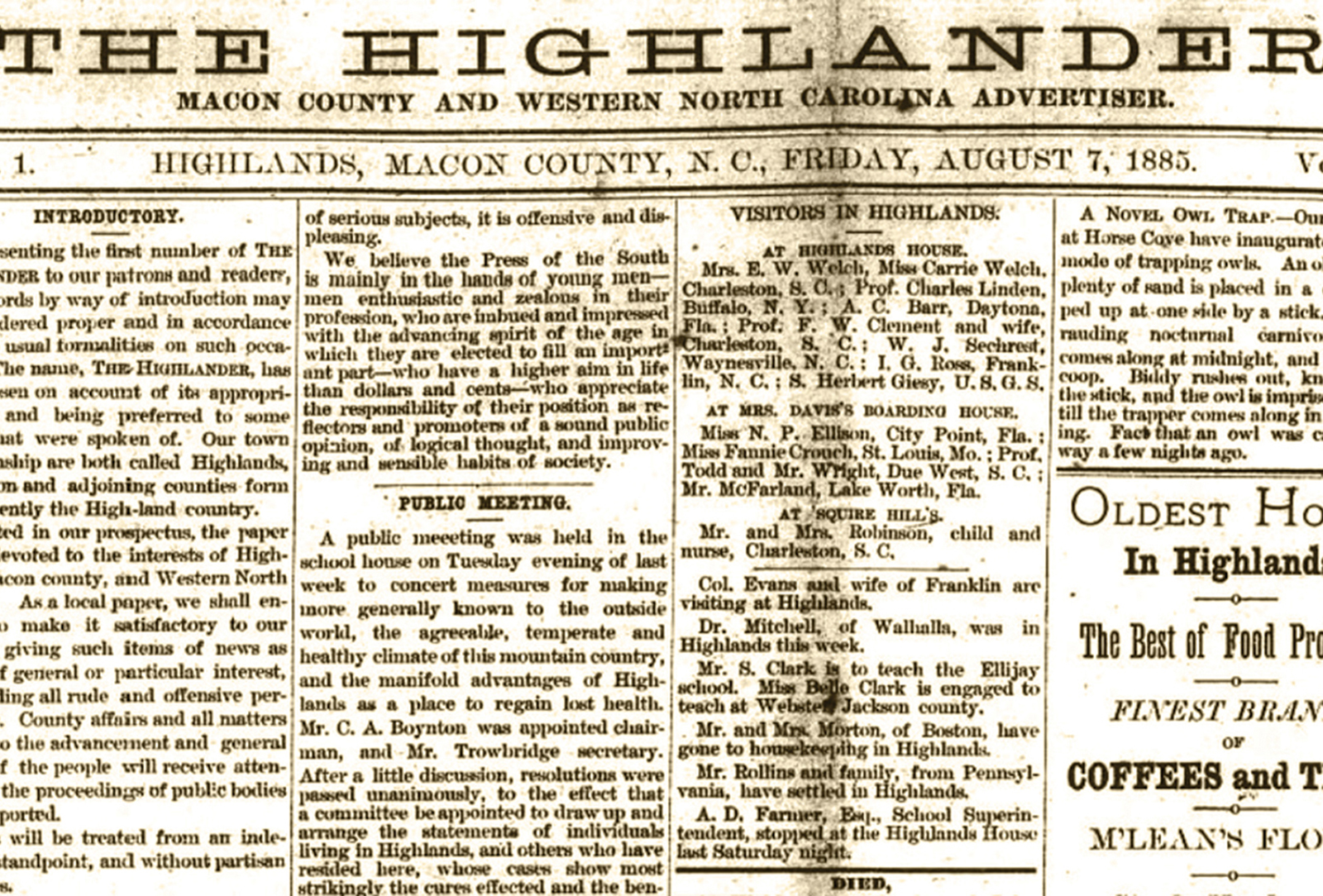 highlands history Highlander 7-Aug 1885