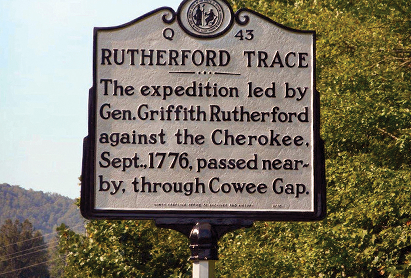 highlands nc history Rutherford Trace sign