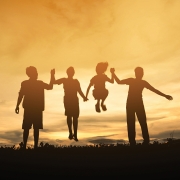 Silhouette family friendship happy, Concept family.