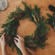 Making a holiday wreath