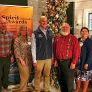 Left to Right: Carter Giegerich/Junior Appalachian Musicians-Arts & Culture Advocates of the Year, Drew English-Evergreen Award Winner, Stacy McNabb-Educator of the Year, Nat Turner-Citizen of the Year, Ralph Campbell-Volunteer of the Year, and Brandy and Mark Letson/Cashiers Valley Pharmacy-Businesspersons of the Year