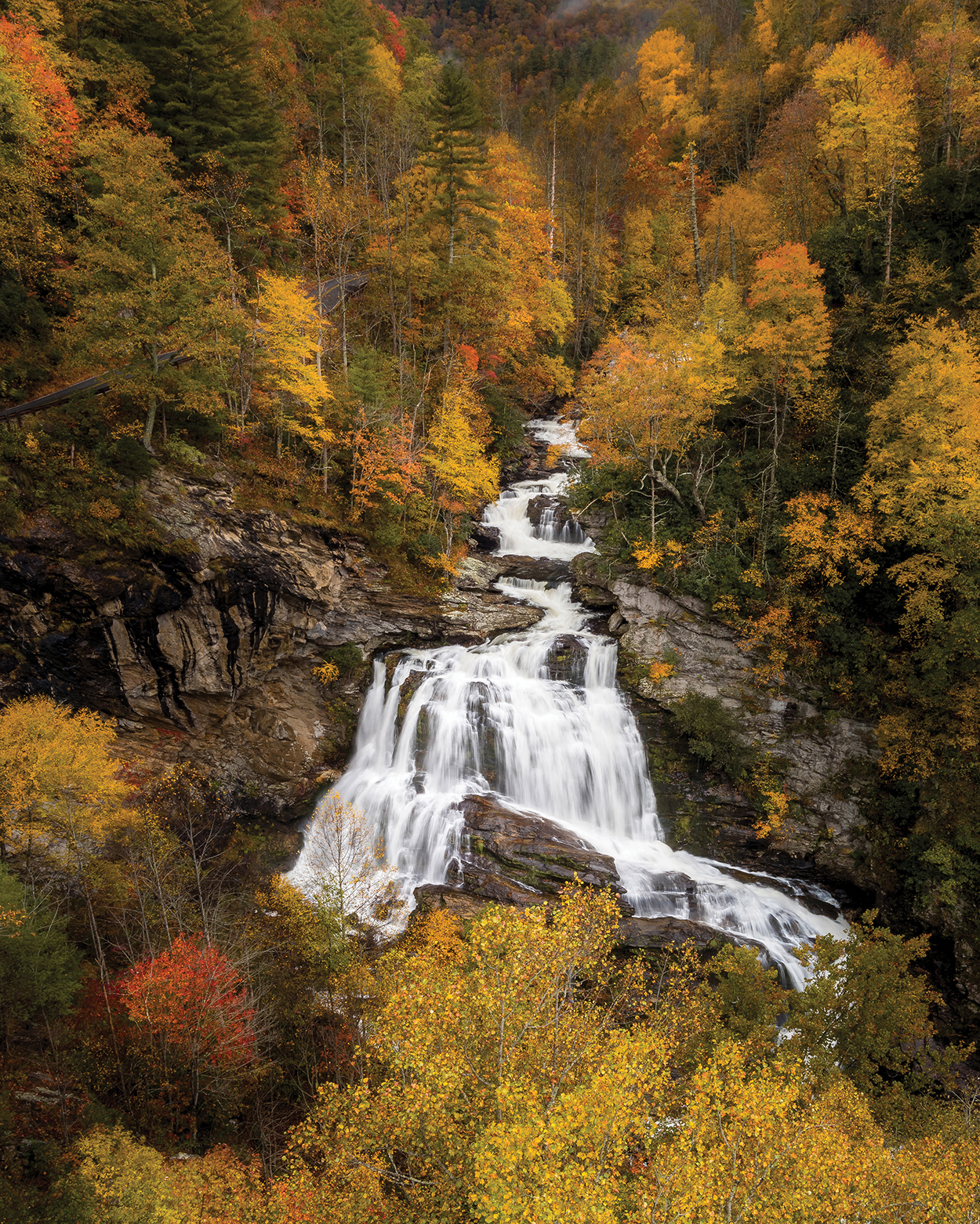 highlands-cashiers-nc-fall-ryan-karcher-waterfall-yellow